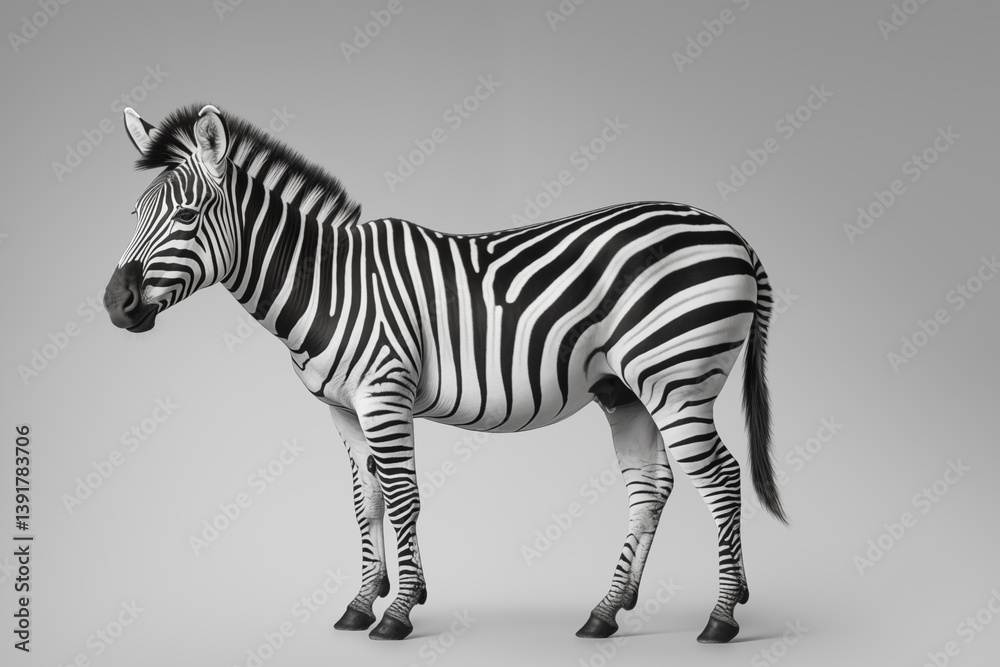 Fototapeta premium Isolated Full Zebra in Studio Lighting – High Resolution Image of African Mammal