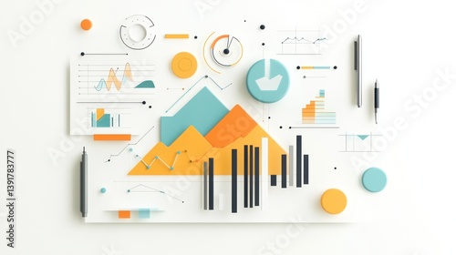 Colorful data visualization, abstract chart arrangement