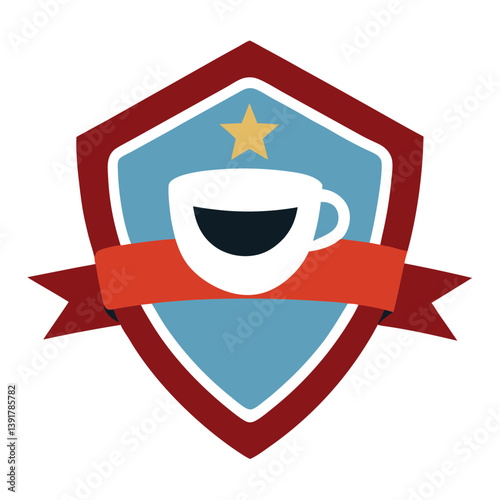 Coffee Shop Logo Design Shield Badge with Coffee Cup and Star