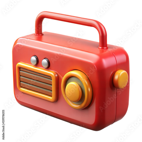 Retro vintage old radio, 3d radio with speaker isolated transparent background