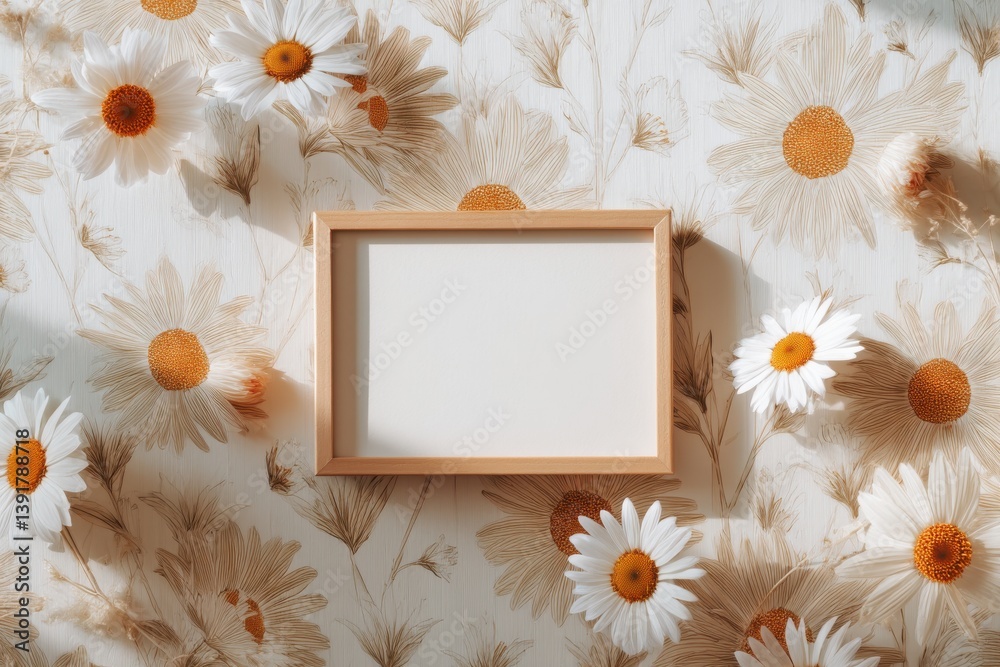 Blank Canvas of Spring: An empty picture frame rests amidst a vibrant display of fresh daisies, an invitation to fill the space with a personal touch and celebrate the beauty of the season. Blank Canvas of Spring: An empty picture frame rests amidst a vibrant display of fresh daisies, an invitation to fill the space with a personal touch and celebrate the beauty of the season.
