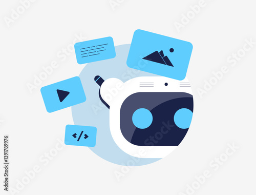Free AI image and video generator tools to convert text into images or videos. Generate visuals or writing content with artificial intelligence apps. Vector illustration and icons
