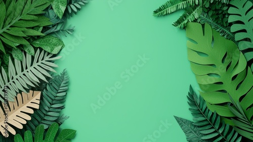 Vibrant Green Paper Collage of Leaves in a Garden Design for Creative Projects