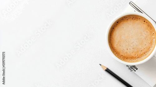 Coffee Break with Pencil and Notebook on Clean Workspace for Creative Ideas
