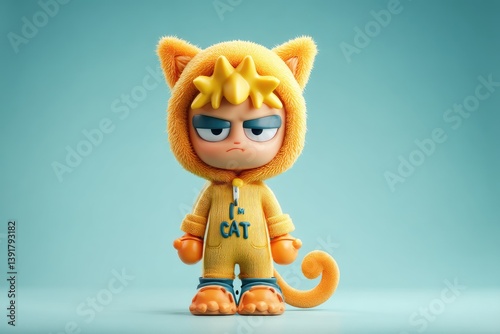 A grumpy cartoon character wearing a cat themed costume is shown photo