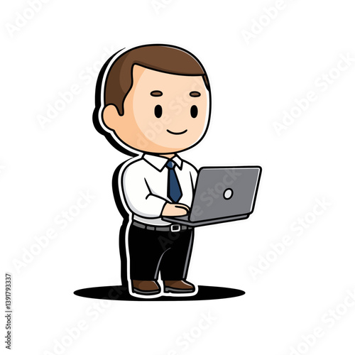 simple flat illustration of office man carrying laptop