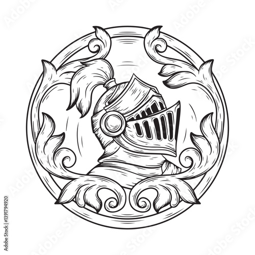 illustration art black and white hand drawn armor with engraving frame t-shirt design