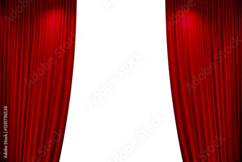 Open red theater stage curtain, photo, png isolated on transparent background	