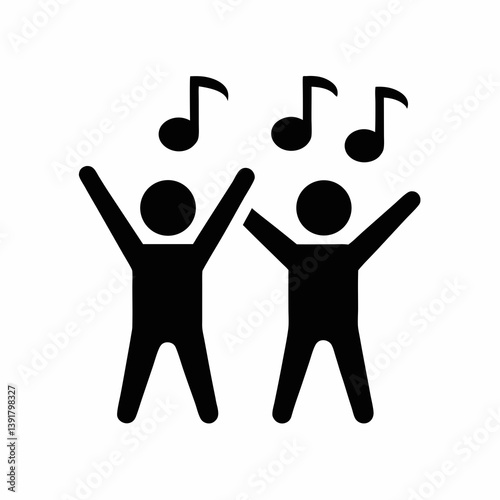 Cheerful People Silhouette Dancing To Music Celebration With Musical Notes Icon