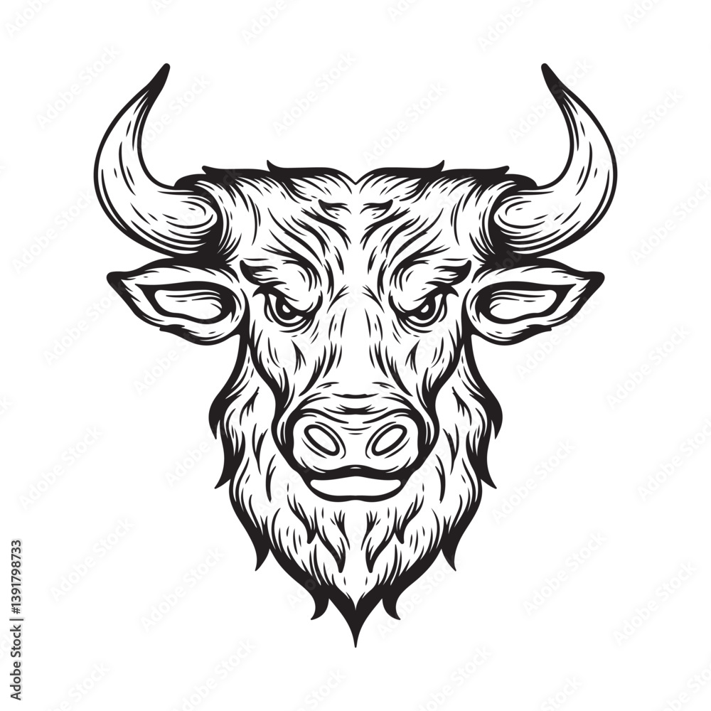 Fototapeta premium illustration art black and white buffalo head tattoo and t-shirt design 