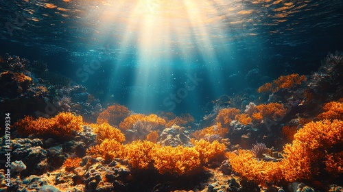 Fototapeta Naklejka Na Ścianę i Meble -  Underwater coral reef illuminated by sunlight