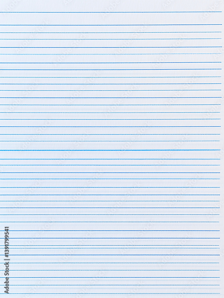 Fototapeta premium blank lined notebook paper with horizontal lines and vertical margin, clean and crumpled ruled sheet for writing, notes, education, or vintage document background