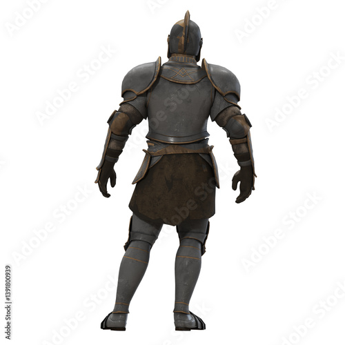 Armored knight standing in full battle gear.