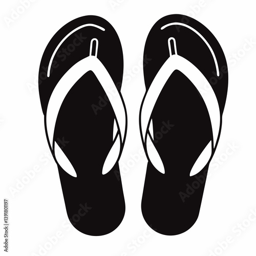 Pair Of Black And White Flip Flops Isolated On White Background