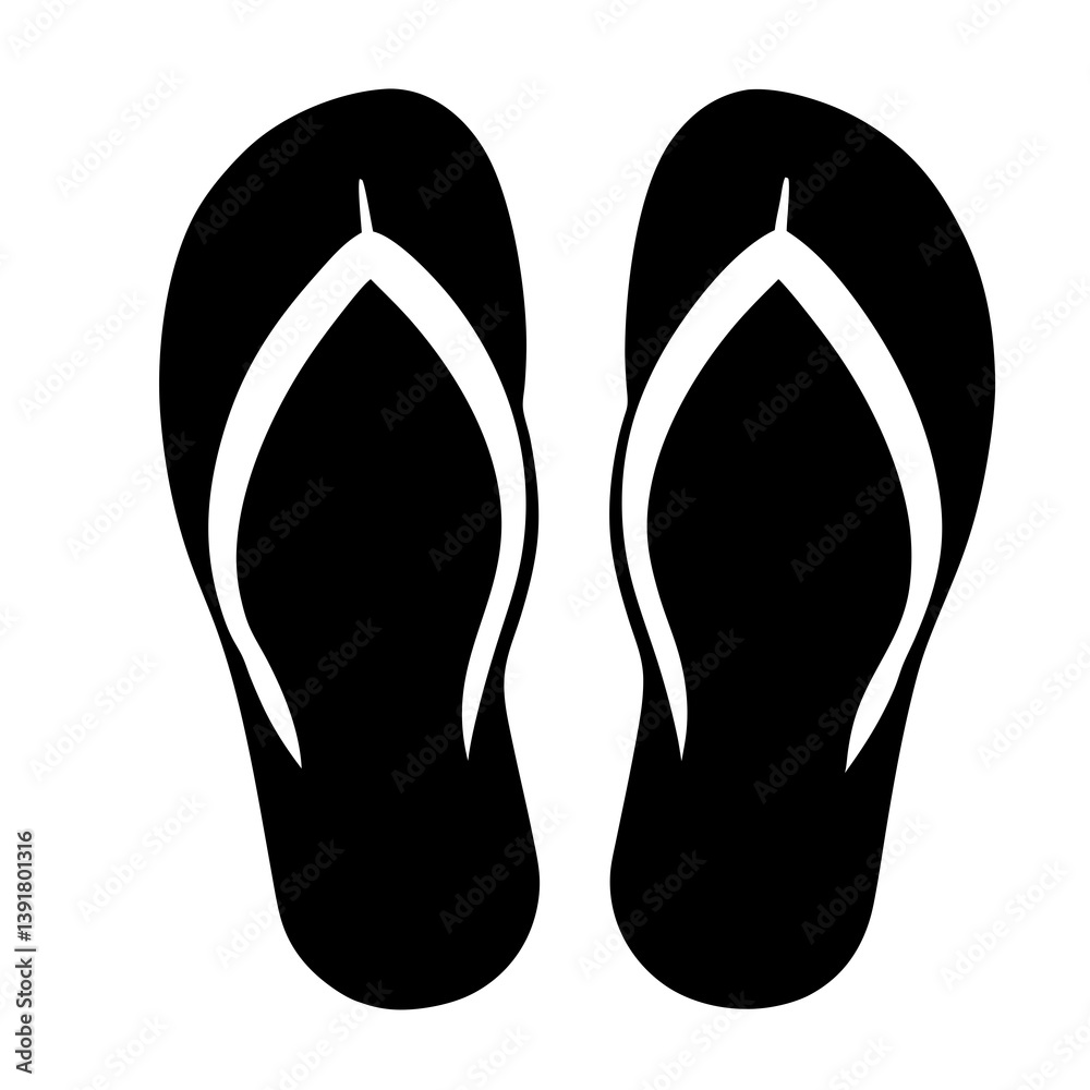 Isolated Black And White Vector Graphic Of Summer Beach Flip Flops Footwear Isolated Black And White Vector Graphic Of Summer Beach Flip Flops Footwear