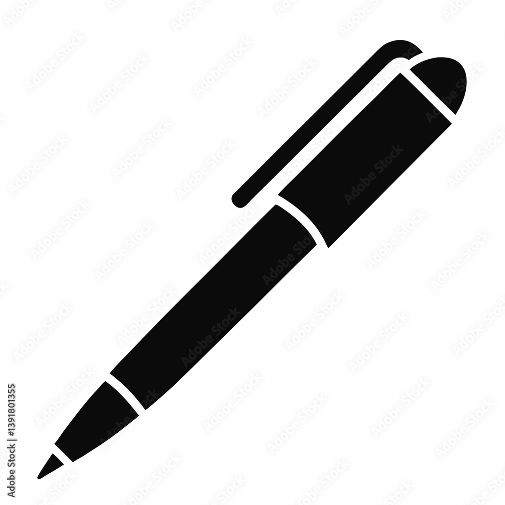 Isolated Black Ink Pen Vector Graphic Writing Utensil Illustration Minimal Design Isolated Black Ink Pen Vector Graphic Writing Utensil Illustration Minimal Design