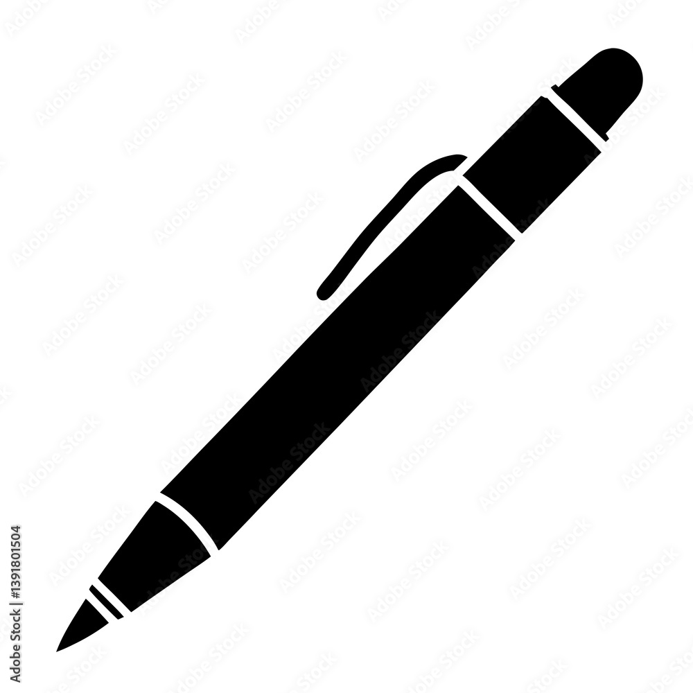 Black Pen Object Isolated On White Background Education And Office Theme Black Pen Object Isolated On White Background Education And Office Theme