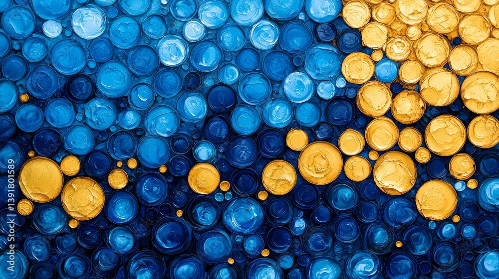 Vibrant Digital Backdrop with Blue and Yellow Circular Patterns on a Smooth Floor Vibrant Digital Backdrop with Blue and Yellow Circular Patterns on a Smooth Floor