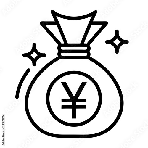 Money Bag With Yen Symbol And Stars Outline Vector Illustration Graphic