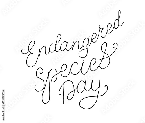 National Endangered Species Day Poster with line handwritten words. Hand drawn text banner.