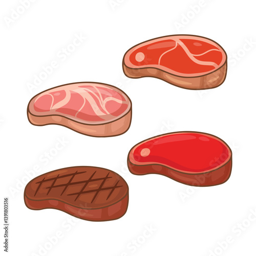 illustration art set bundle various kinds of beef cute sticker design