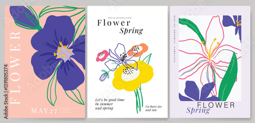 Modern floral card background vector. Minimal hand drawn botanical flowers template background. Design illustration for wedding, vip cover, poster, rsvp modern card, birthday party.