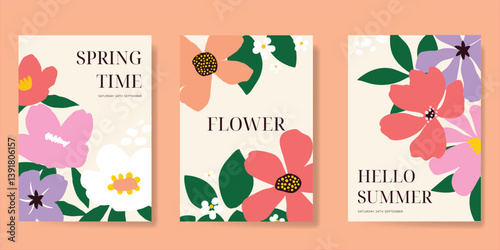 Modern floral card background vector. Minimal hand drawn botanical flowers template background. Design illustration for wedding, vip cover, poster, rsvp modern card, birthday party.