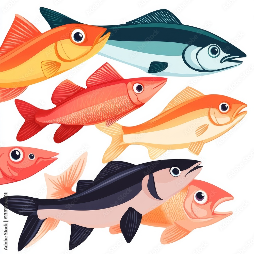 Fototapeta premium fresh fish cut raw salmon clipart, market-style display, realistic effect, isolated on white background