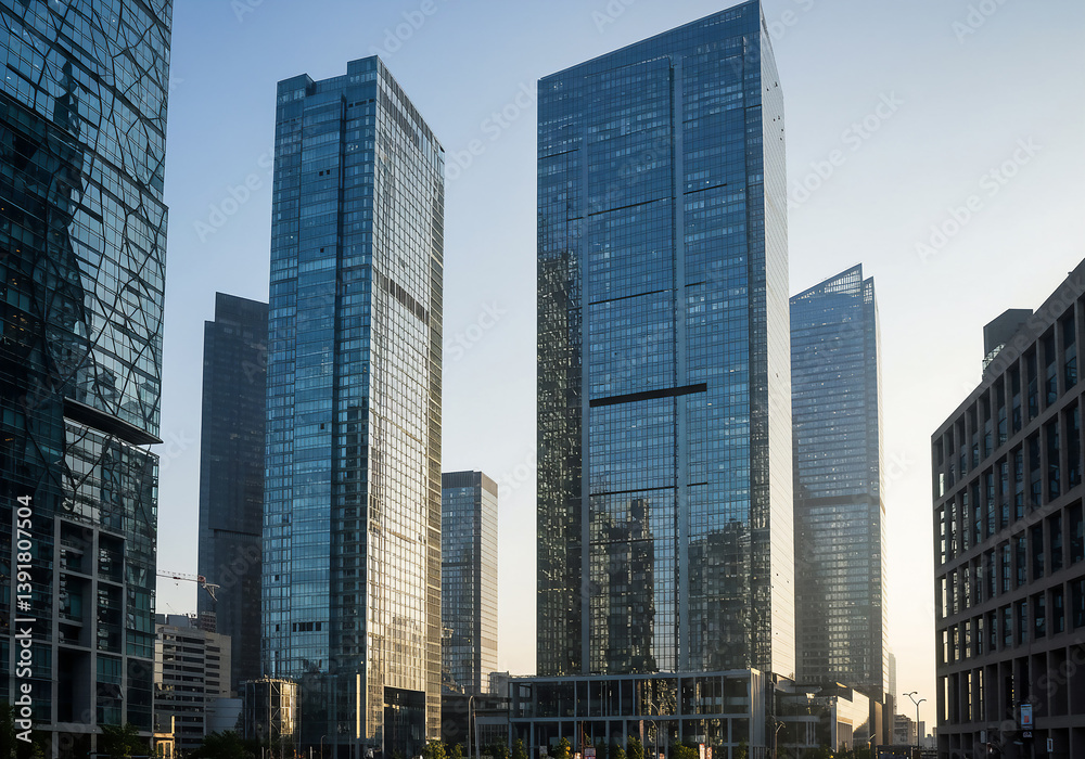 Modern Skyscrapers at Dusk Urban Architecture, Business and Cityscape Photography.