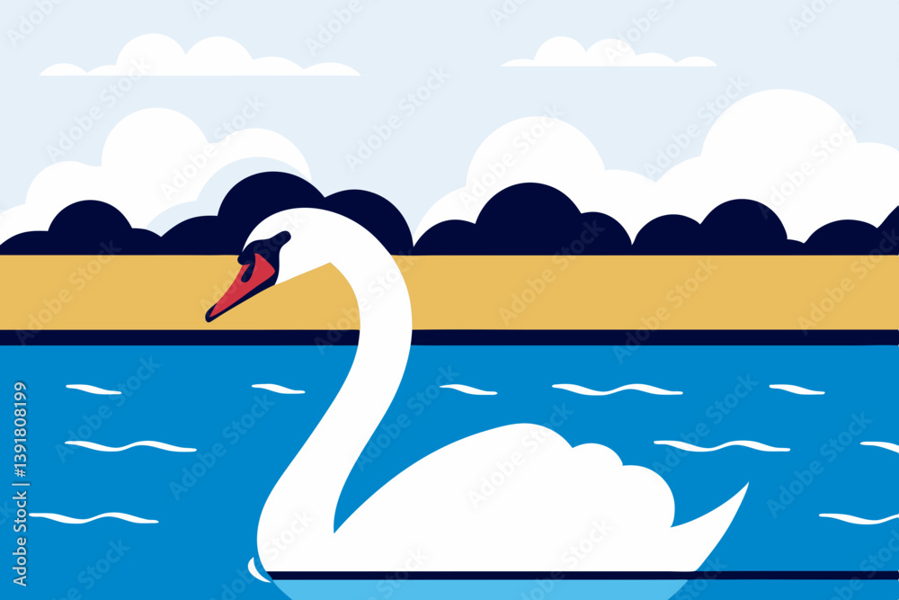 Fototapeta premium Illustration of swans resting on a pond. Beautiful. Migratory birds.