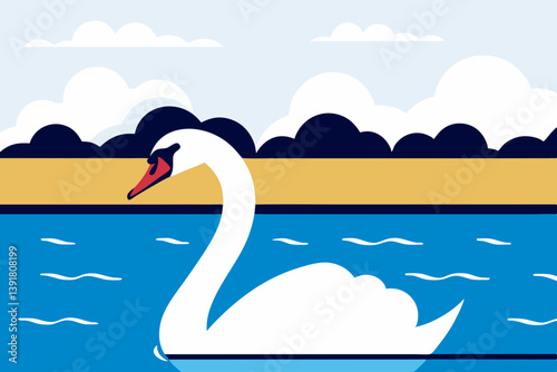 Illustration of swans resting on a pond. Beautiful. Migratory birds.