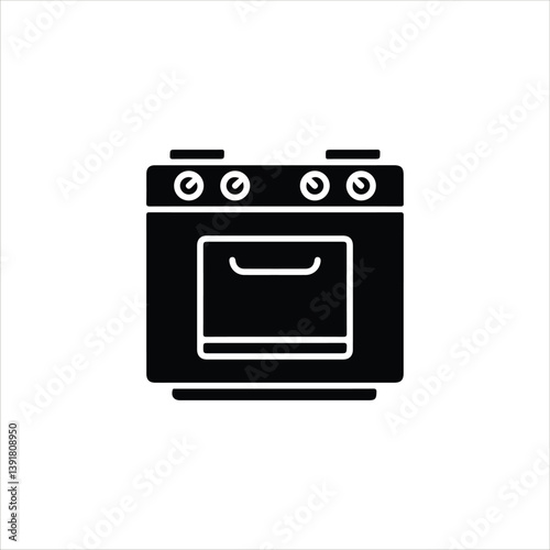 Gas Stove Flat Icon - Vector Illustration, House Appliances Theme.