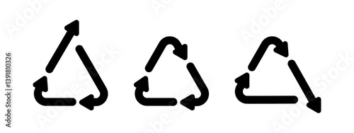 Upcycle, recycle and downcycle icons isolated on white background. Waste processing concept. Set of eco style symbols. Sustainability signs. Vector graphic illustration. 