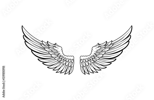 black and white editable wings vector, wings angle, black and white, hawk eagle wings, bird wing, feather. Illustration silhouette art of angel wings set for t-shirt elements, coloring page vector
