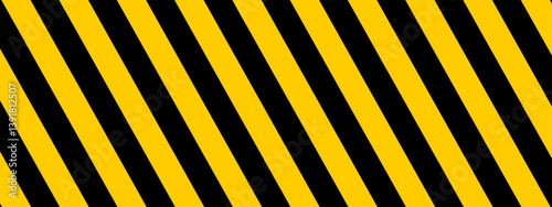 Caution background with slanted black and yellow stripes. Danger, stop or safety print. Hazard, forbidden or warning banner. Warning, restricted or emergency sign. Vector flat illustration.