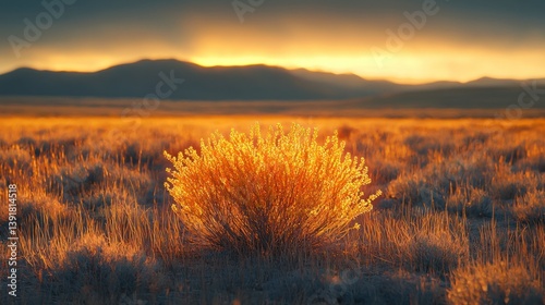 Golden sunset over a desert plant
