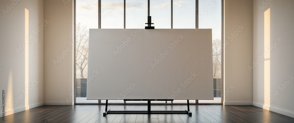 A modern room with blank canvas and a window.