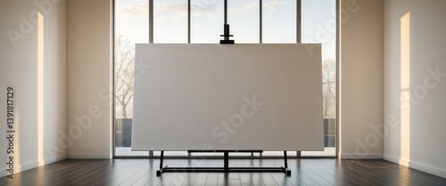 A modern room with blank canvas and a window.