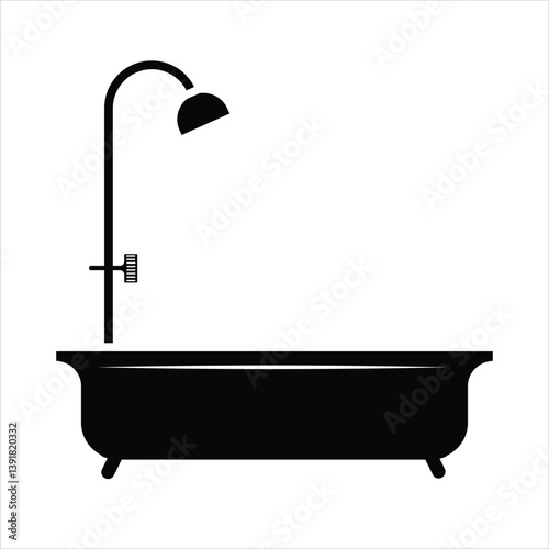Bathtub Silhouette Icon - Black and White Vector