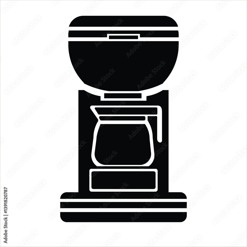 Coffee Machine Silhouette Icon - Black and White Vector