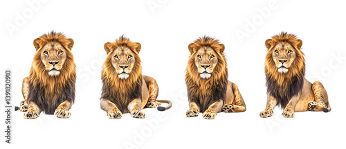 Pack of Lion set of Five Different Poses set Against Transparent Background for Animal, Wildlife, or Safari Promotion Projects photo