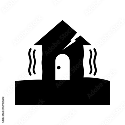 Black crack house building shaking earthquake icon flat vector design