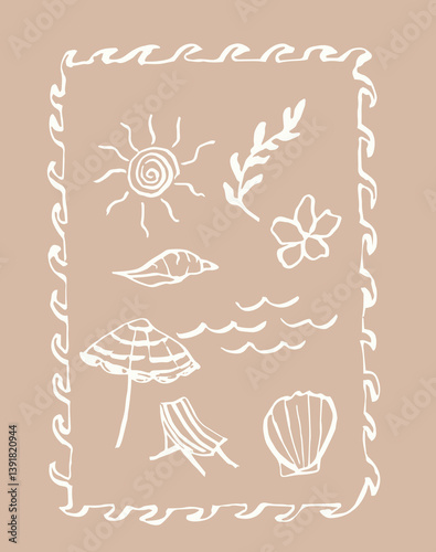 Hand drawn retro coastal summer poster