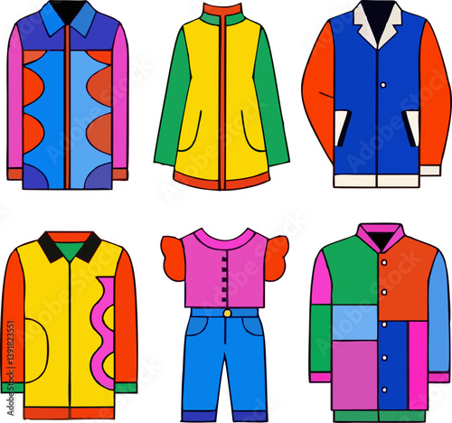 illustration of models and styles of colorful pants jacket clothes vector photo