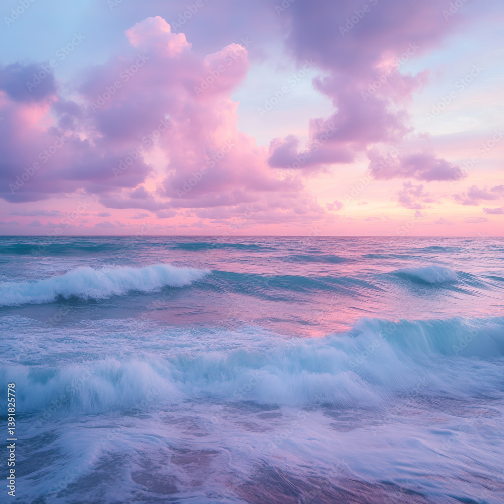 Fototapeta premium serene ocean view with pastel waves and clouds
