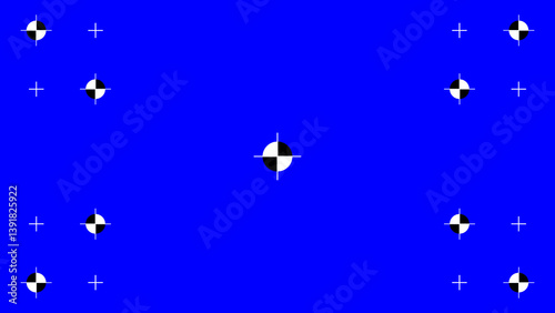 Blue screen background, motion tracking markers. Art design blue screen backdrop template. Abstract concept video footage replacement tracking markers elements. 4k background.