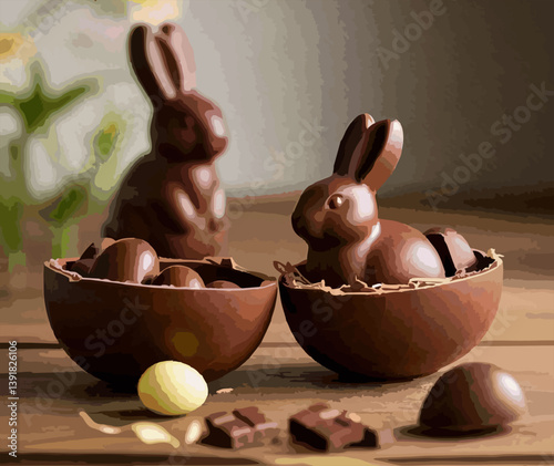 abstract illustration of bunny eggs from Easter day chocolate