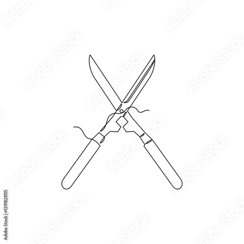 one line art Hedge Shears tool vector illustration. line art, one continuous line, simple, hand drawn and sketch style. for icons, symbols, signs or logos