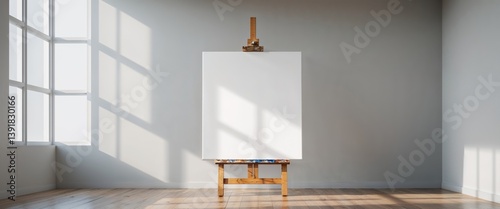 Obraz na płótnie Blank Canvas On Wooden Easel In Modern Studio w salonie