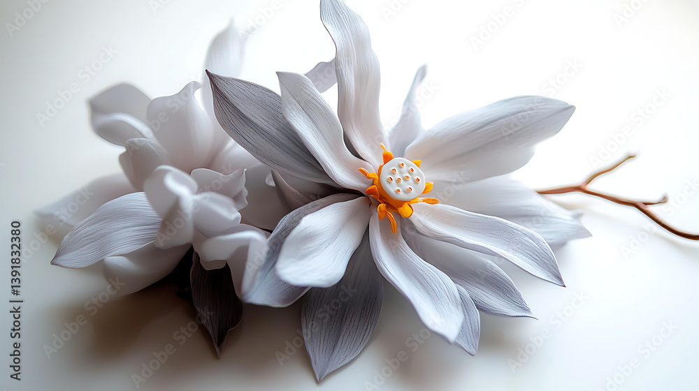 Obraz premium A white flower with a yellow center. Generated using AI.